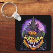 ハロウィーンのカボチャのちょうちん顔パンプキンウィッチハット怖いH キーホルダー (正面)