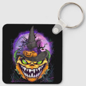 ハロウィーンのカボチャのちょうちん顔パンプキンウィッチハット怖いH キーホルダー (裏面)