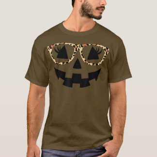 ハロウィーンのカボチャのちょうちん顔パンプキンヘロゲンレオパードプリント Tシャツ
