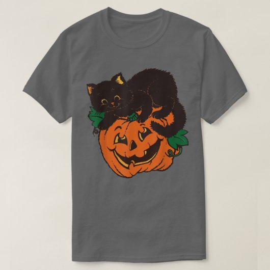ハロウィーンのカボチャのちょうちん黒猫ハロウィーンの衣装は不気味 Tシャツ (デザイン正面)