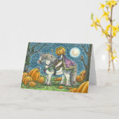 ハロウィーンのカボチャのちょうちん・プリンスの魔法ユニコーン空白の カード (黄色い花)