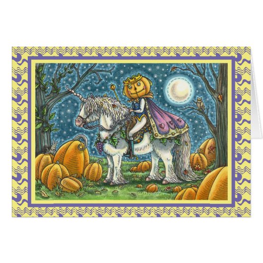 ハロウィーンのカボチャのちょうちん・プリンスの魔法ユニコーン・カード (正面横)