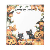ハロウィーンのカボチャのちょうちん、黒猫とかかし ノートパッド (正面)