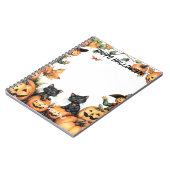 ハロウィーンのカボチャのちょうちん、黒猫とかかし ノートブック (左側)