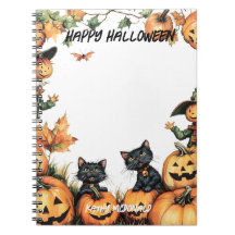ハロウィーンのカボチャのちょうちん、黒猫とかかし