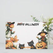 ハロウィーンのカボチャのちょうちん、黒猫とかかし 便箋 (スタンド正面)