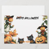 ハロウィーンのカボチャのちょうちん、黒猫とかかし 便箋 (正面/裏面)