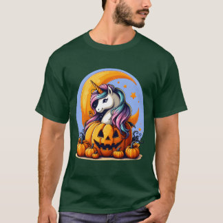 ハロウィーンのカボチャのギフトのユニコーン Tシャツ