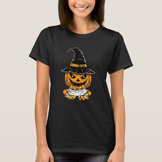 ハロウィーンのカボチャのゲームのハロウィーンのファンスポオキーcont tシャツ (正面)
