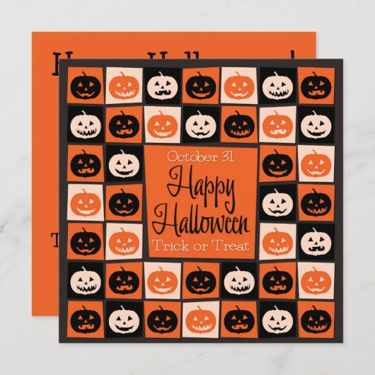 ハロウィーンのカボチャのモザイク 招待状 (正面/裏面)