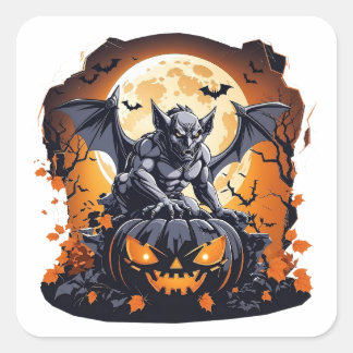 ハロウィーンのカボチャの上のガーゴイル スクエアシール