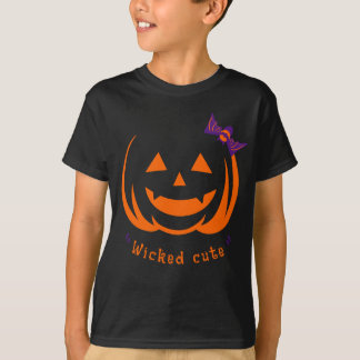 ハロウィーンのカボチャの怠惰な衣装の悪くかわいい弓 Tシャツ
