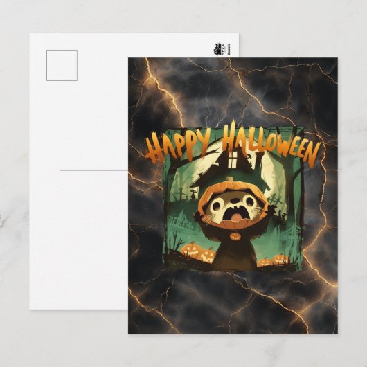 ハロウィーンのカボチャの衣装を着た怯えたオッター シーズンポストカード (正面/裏面)