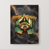 ハロウィーンのカボチャの衣装を着た怯えたオッター 缶バッジ (正面)