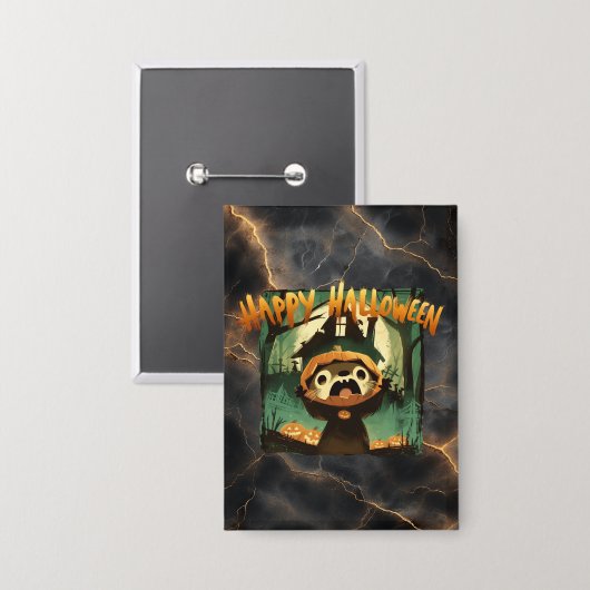 ハロウィーンのカボチャの衣装を着た怯えたオッター 缶バッジ (正面/裏面)