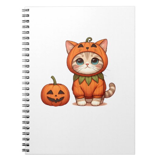ハロウィーンのカボチャの衣装を着た猫 ノートブック (正面)