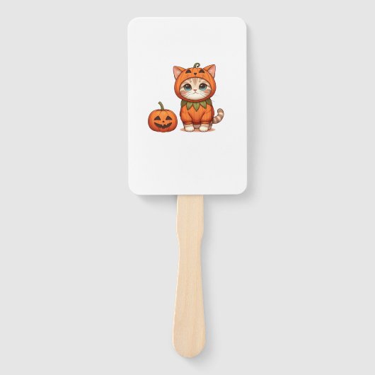 ハロウィーンのカボチャの衣装を着た猫 ハンドファン (正面)