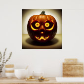 ハロウィーンのカボチャの顔の壁掛け ポスター (キッチン)