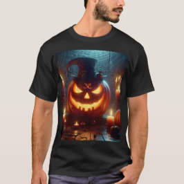 ハロウィーンのカボチャはキャンドルと帽子を使う Tシャツ
