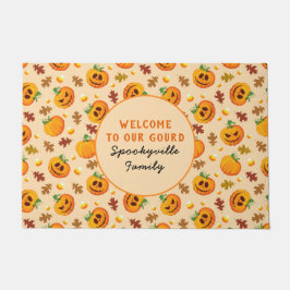 ハロウィーンのカボチャようこそ私たちの瓢箪に名前 ドアマット