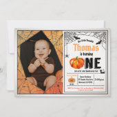 ハロウィーンのカボチャベビー第1期誕生日の写真 招待状 (正面)