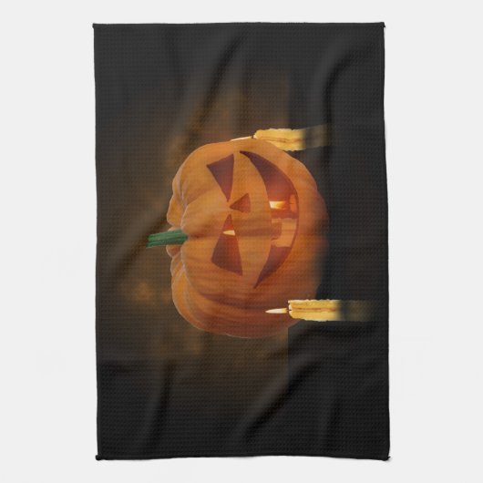 ハロウィーンのカボチャランタンとキャンドル キッチンタオル (縦)