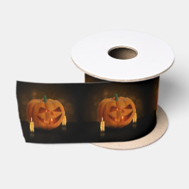 ハロウィーンのカボチャランタンとキャンドル サテンリボン
