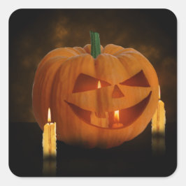 ハロウィーンのカボチャランタンとキャンドル スクエアシール