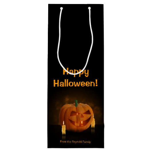 ハロウィーンのカボチャランタンとキャンドル ワインギフトバッグ (裏面)