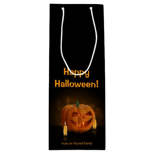 ハロウィーンのカボチャランタンとキャンドル ワインギフトバッグ (正面)