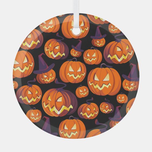 ハロウィーンのカボチャ不気味：シームレスなパターン。 ガラスオーナメント (正面)