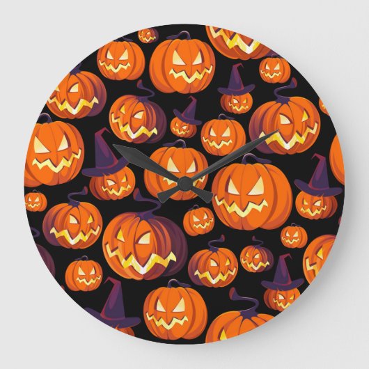 ハロウィーンのカボチャ不気味:シームレスなパターン。 ラージ壁時計 (正面)