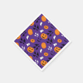 ハロウィーンのカボチャ幽霊こうもりおもしろい紫パターン スタンダードカクテルナプキン (角)