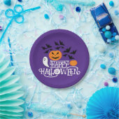 ハロウィーンのカボチャ幽霊こうもりおもしろい紫パターン ペーパープレート (パーティー)