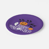 ハロウィーンのカボチャ幽霊こうもりおもしろい紫パターン ペーパープレート (アングル)