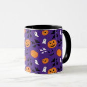 ハロウィーンのカボチャ幽霊こうもりおもしろい紫パターン マグカップ (正面右)