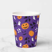 ハロウィーンのカボチャ幽霊こうもりおもしろい紫パターン 紙コップ (裏面)