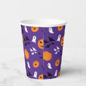 ハロウィーンのカボチャ幽霊こうもりおもしろい紫パターン 紙コップ (右)