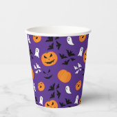 ハロウィーンのカボチャ幽霊こうもりおもしろい紫パターン 紙コップ (正面)