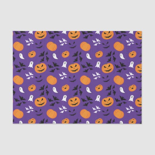 ハロウィーンのカボチャ幽霊こうもりおもしろい紫パターン 薄葉紙 (正面)