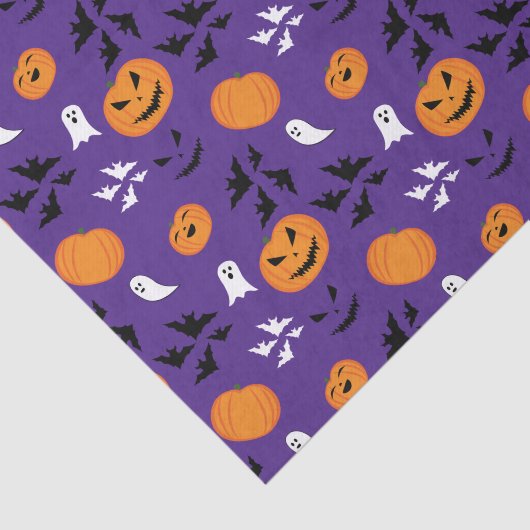 ハロウィーンのカボチャ幽霊こうもりおもしろい紫パターン 薄葉紙 (詳細)