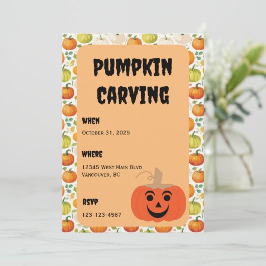 ハロウィーンのカボチャ彫りの招待状 招待状 (スタンド正面)