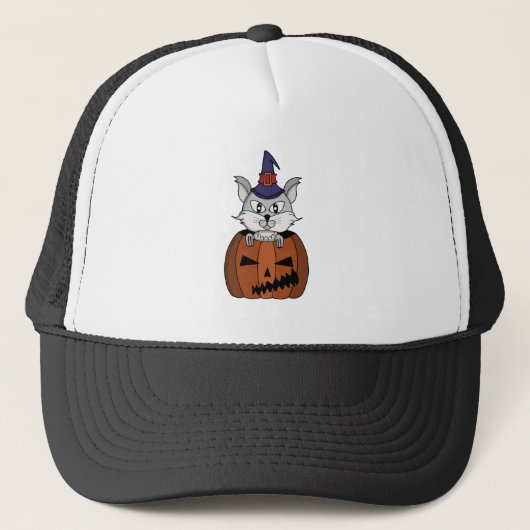 ハロウィーンのカボチャ魔女ネコ キャップ (正面)