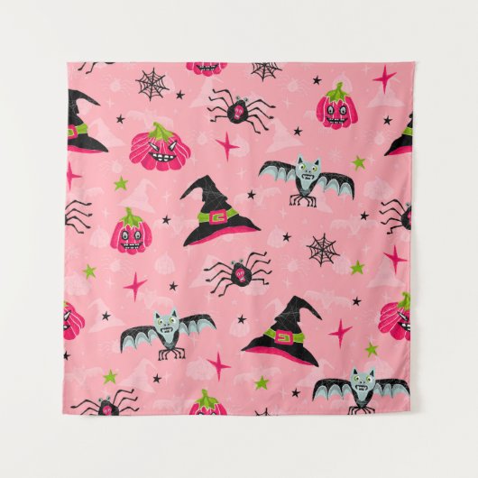 ハロウィーンのカボチャ、こうもり:シームレスな背景。 タペストリー (正面)