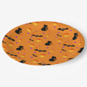 ハロウィーンのカボチャ、こうもり、猫のオレンジ ペーパープレート (アングル)