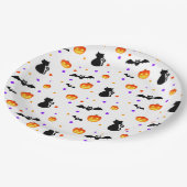 ハロウィーンのカボチャ、こうもり、猫を白に ペーパープレート (アングル)