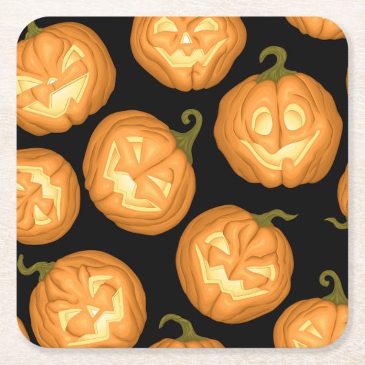 ハロウィーンのカボチャ スクエアペーパーコースター (正面)