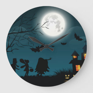 ハロウィーンのカボチャ:ダークキャッスルブルームーン ラージ壁時計