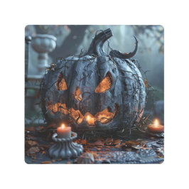 ハロウィーンのカボチャ・ランタン メタルプリント