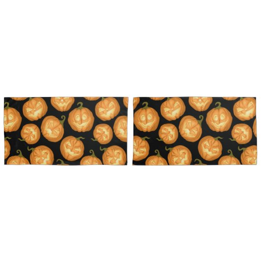 ハロウィーンのカボチャ 枕カバー (正面-セット)